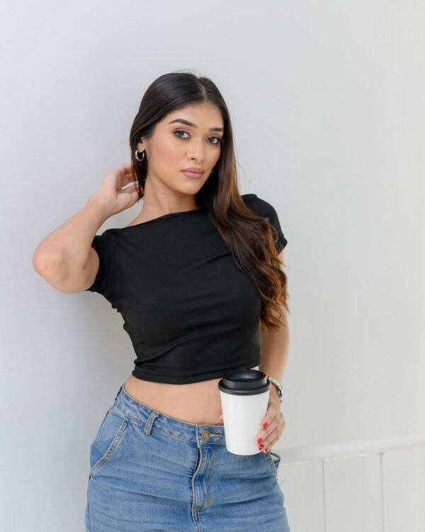LUXE SHORT-SLEEVE CUTOUT BACK TSHIRT - Black - Image 6