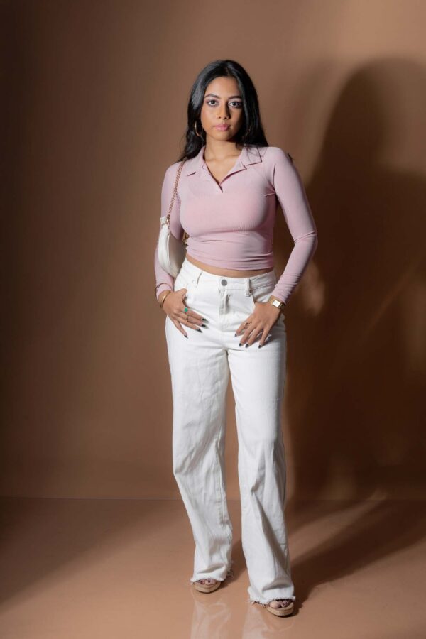 DOWNTOWN LONG- SLEEVE COLLARED CROP TEE - SWEET PINK - Image 5