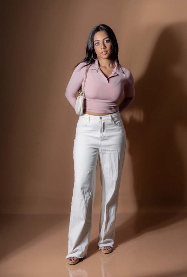 DOWNTOWN LONG- SLEEVE COLLARED CROP TEE - SWEET PINK - Image 6