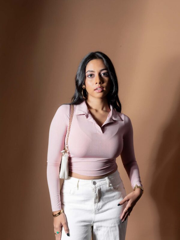 DOWNTOWN LONG- SLEEVE COLLARED CROP TEE - SWEET PINK - Image 8