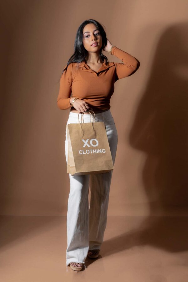 DOWNTOWN LONG- SLEEVE COLLARED CROP TEE - MOCHA BROWN - Image 5