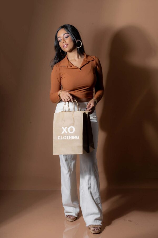 DOWNTOWN LONG- SLEEVE COLLARED CROP TEE - MOCHA BROWN - Image 6
