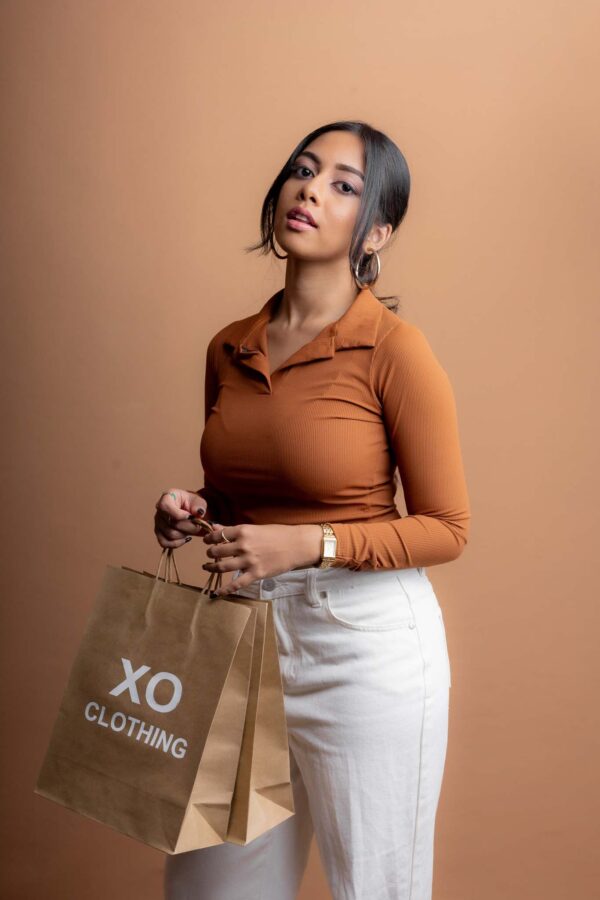 DOWNTOWN LONG- SLEEVE COLLARED CROP TEE - MOCHA BROWN - Image 12