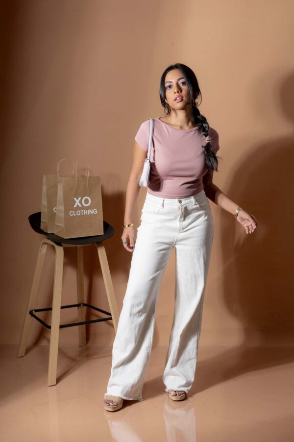 DOWNTOWN BASIC NECKLINE CROP TEE - DUSTY ROSE PINK - Image 9