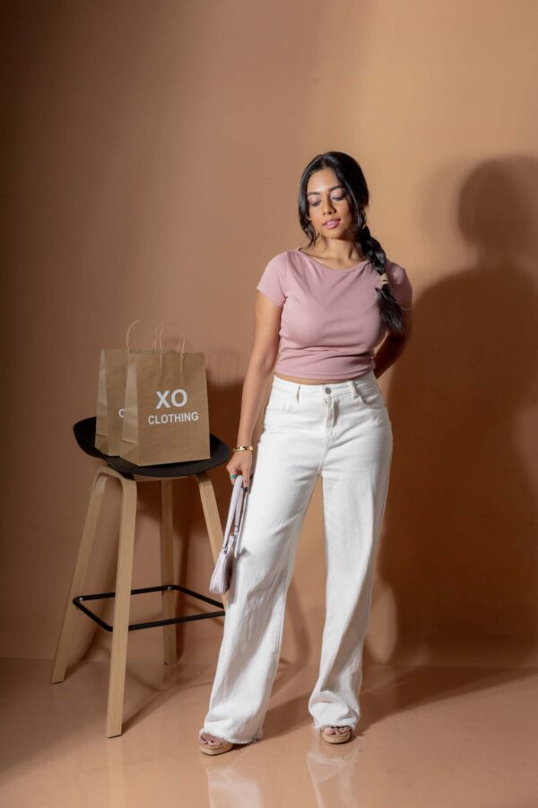 DOWNTOWN BASIC NECKLINE CROP TEE - DUSTY ROSE PINK - Image 3