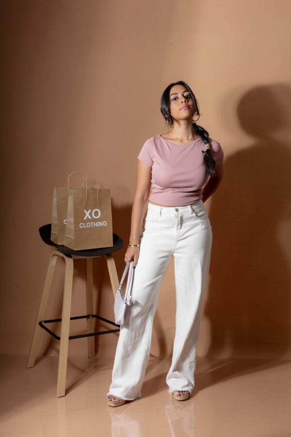 DOWNTOWN BASIC NECKLINE CROP TEE - DUSTY ROSE PINK - Image 4