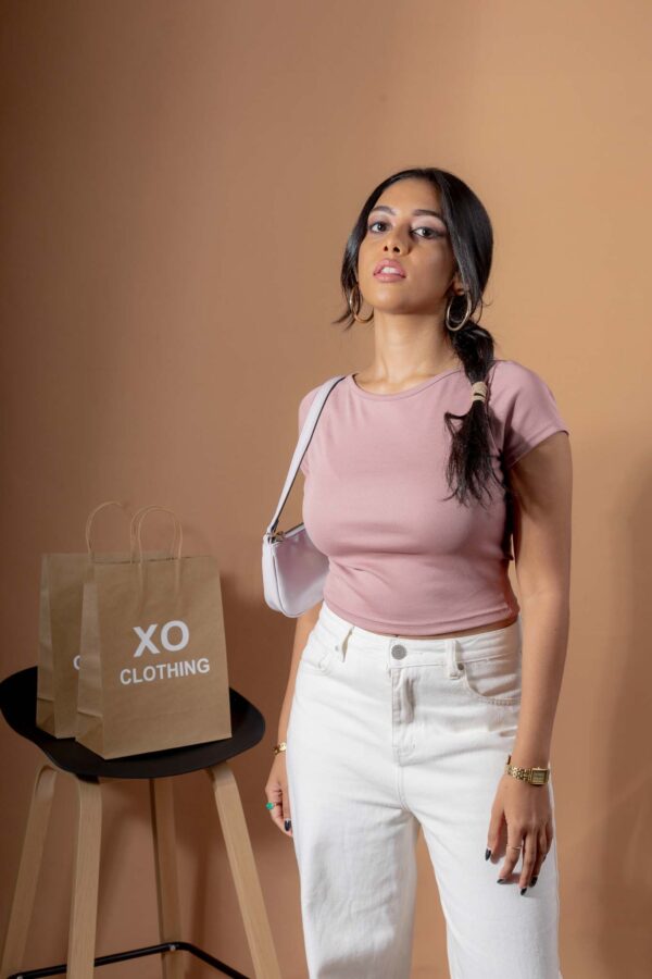 DOWNTOWN BASIC NECKLINE CROP TEE - DUSTY ROSE PINK - Image 7