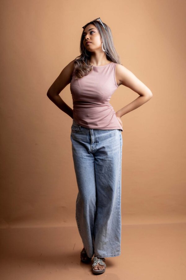 DOWNTOWN HIGHNECKLINE ASYMMETRICAL TOP - DUSTY ROSE PINK