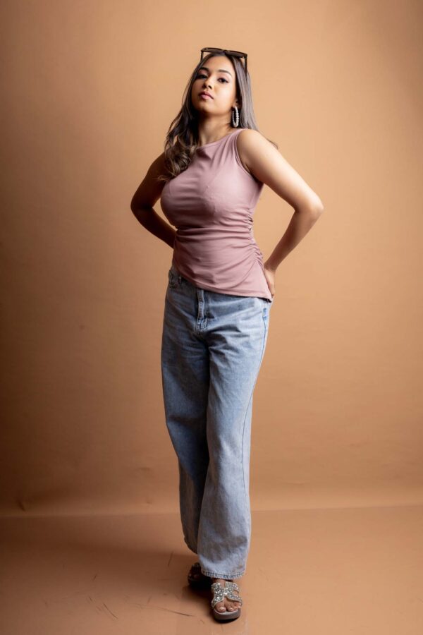 DOWNTOWN HIGHNECKLINE ASYMMETRICAL TOP - DUSTY ROSE PINK - Image 2