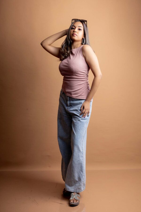 DOWNTOWN HIGHNECKLINE ASYMMETRICAL TOP - DUSTY ROSE PINK - Image 3