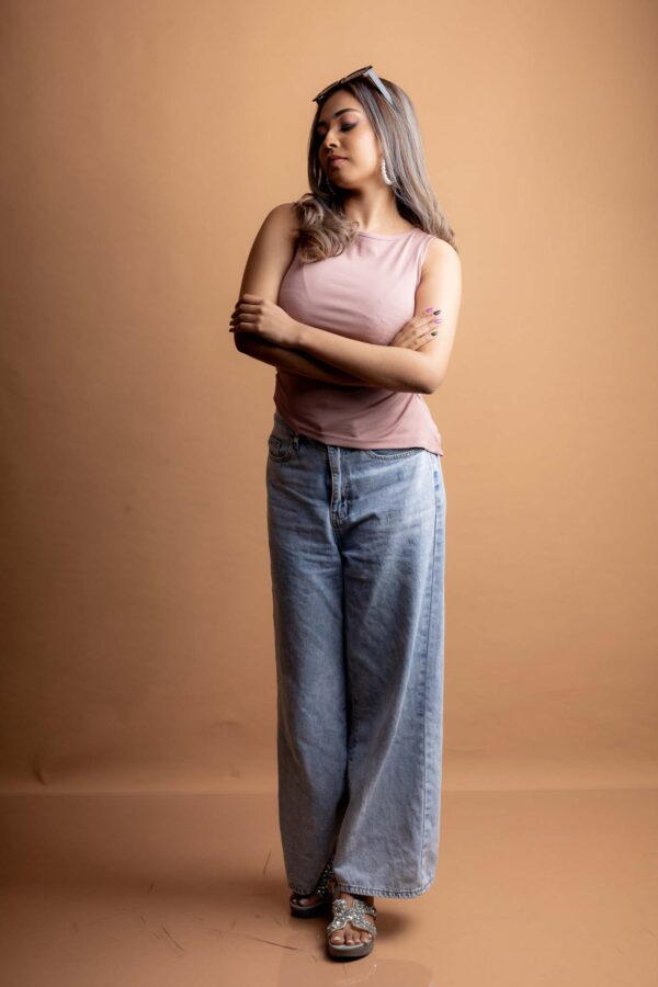 DOWNTOWN HIGHNECKLINE ASYMMETRICAL TOP - DUSTY ROSE PINK - Image 4