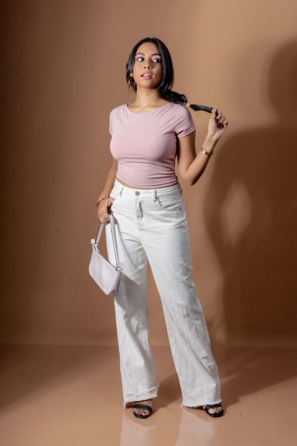 DOWNTOWN BASIC NECKLINE CROP TEE - SWEAT PINK - Image 9