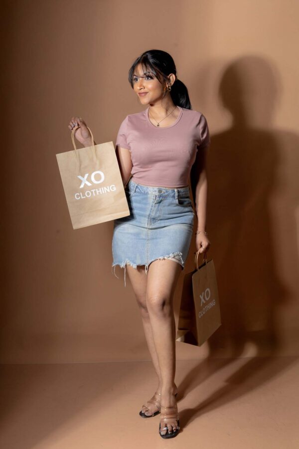 DOWNTOWN SHORT SLEEVE TIE BACK CROP TOP - DUSTY ROSE PINK - Image 2