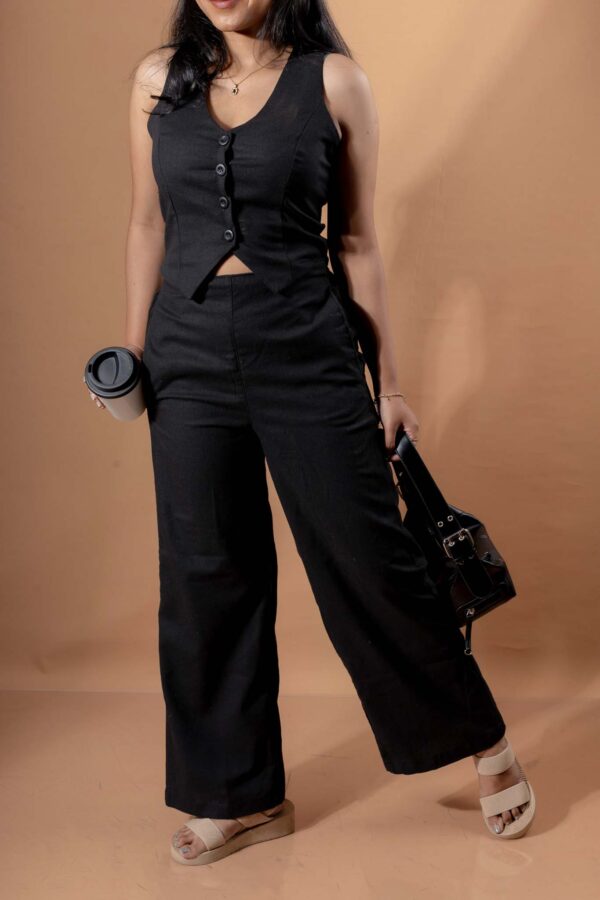 ELINA LINEN WIDE LEG HIGH WAIST PANT - BLACK - Image 4