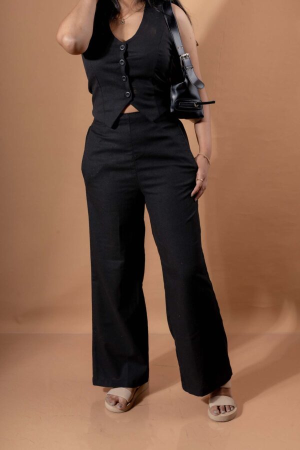 ELINA LINEN WIDE LEG HIGH WAIST PANT - BLACK - Image 5