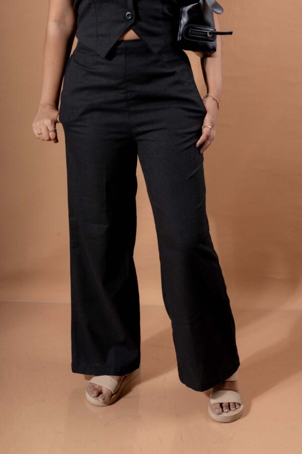 ELINA LINEN WIDE LEG HIGH WAIST PANT - BLACK - Image 2