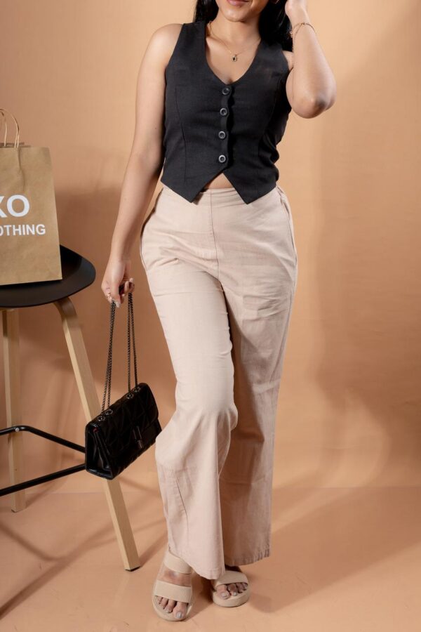 ELINA LINEN WIDE LEG HIGH WAIST PANT - VANILLA LATTE - Image 5