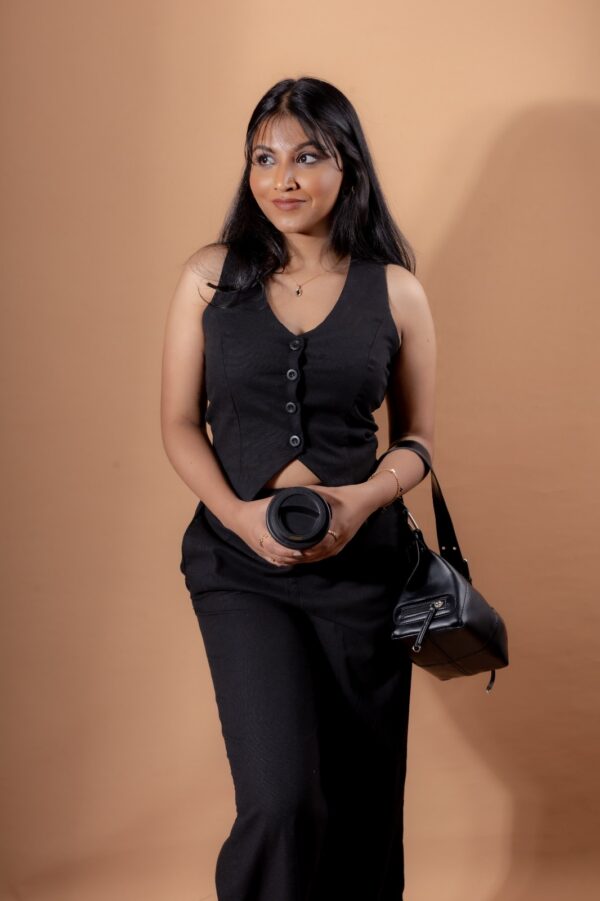 ELINA LINEN WIDE LEG HIGH WAIST PANT - BLACK - Image 6