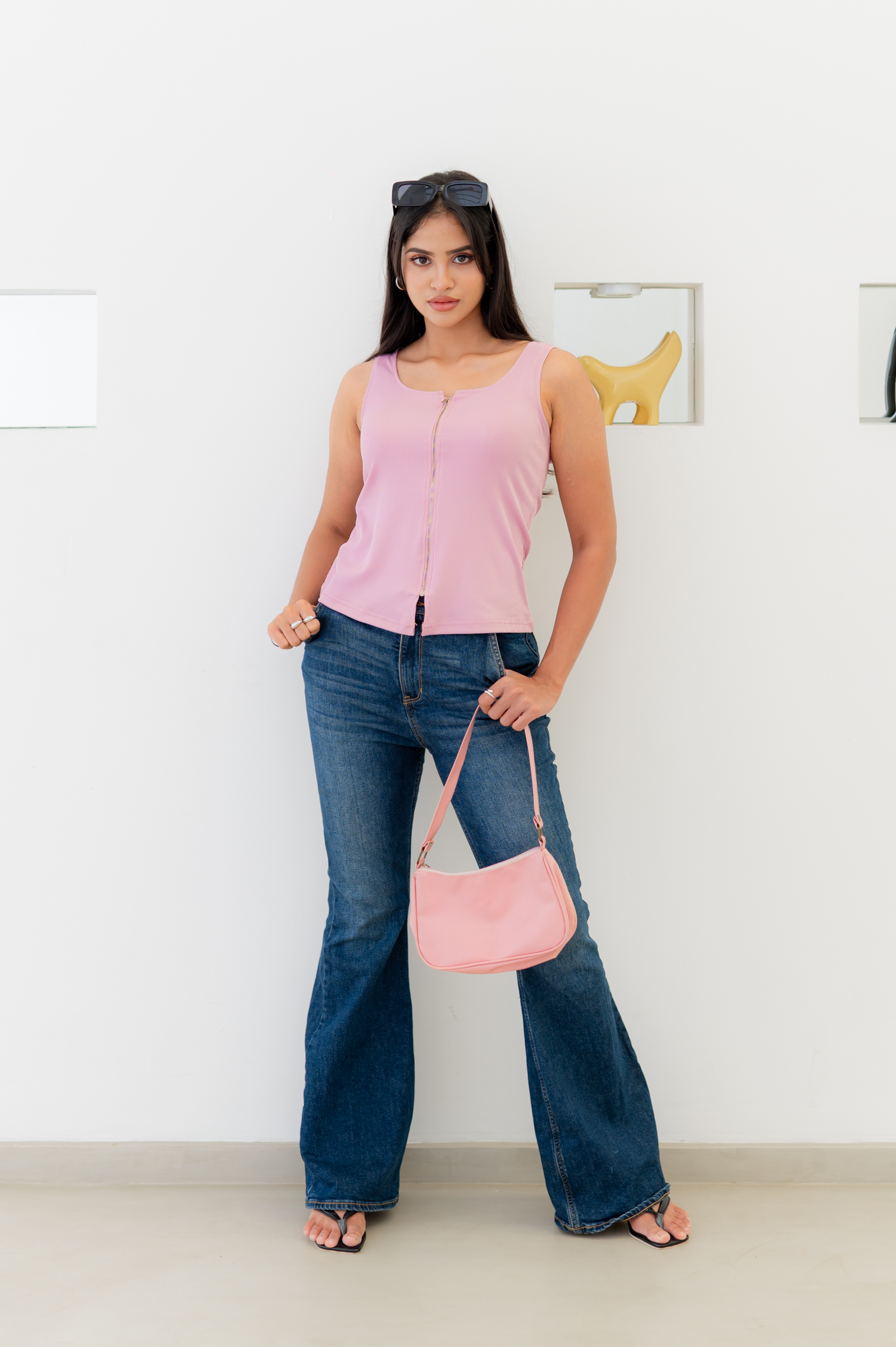 NOIRE ZIP-UP TOP - COTTON CANDY