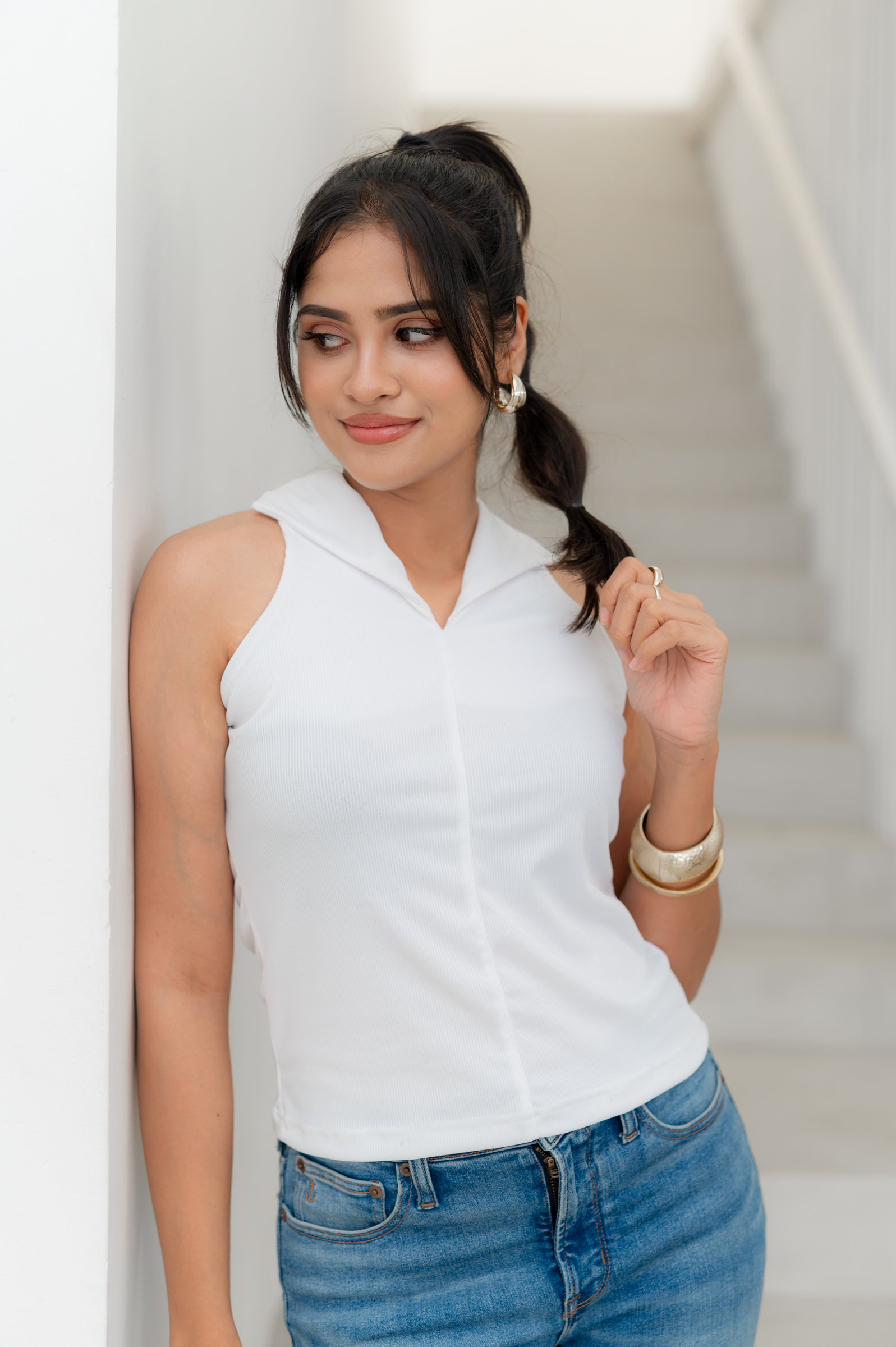 LIORA COLLARED TOP - WHITE - Image 8