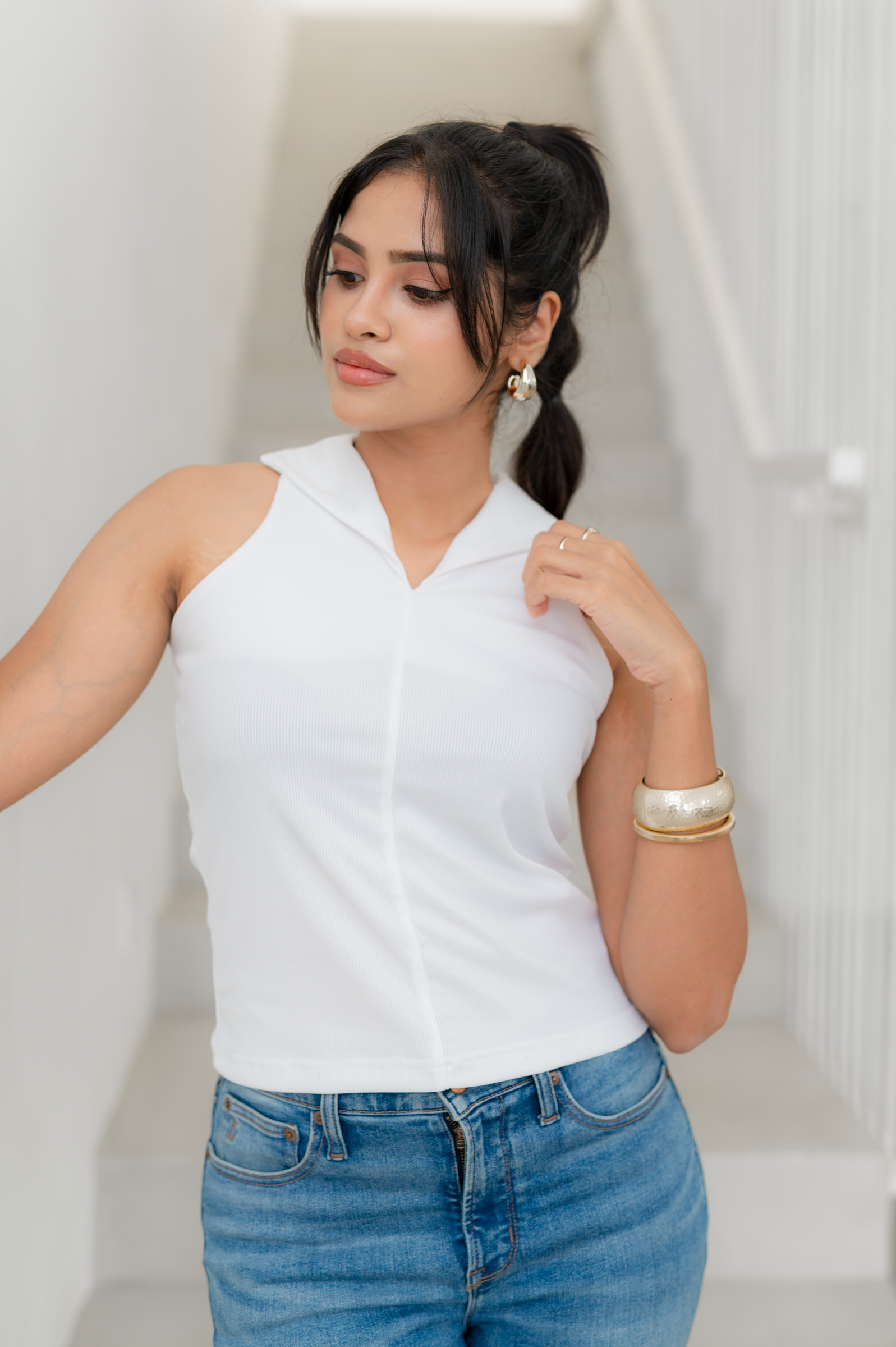 LIORA COLLARED TOP - WHITE - Image 7