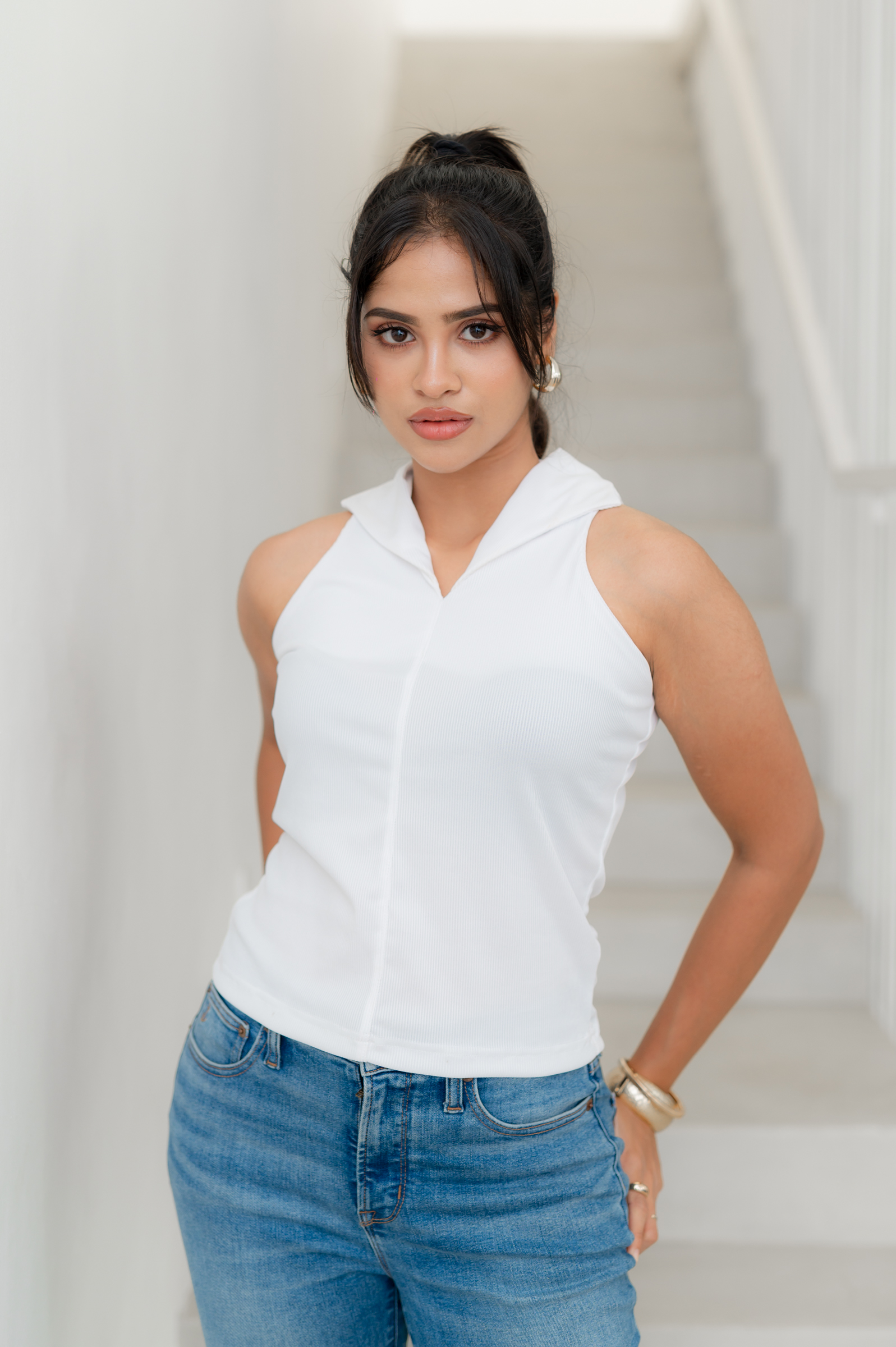 LIORA COLLARED TOP - WHITE - Image 5