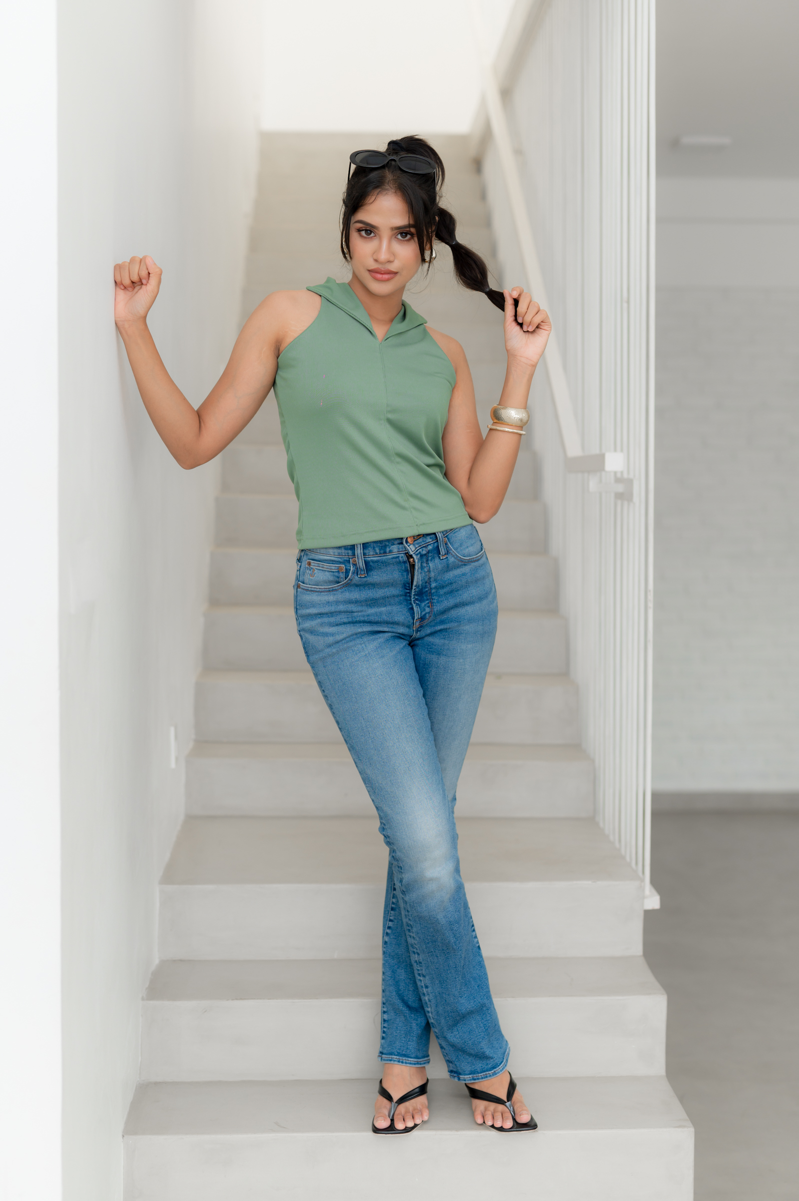 LIORA COLLARED TOP - JADE GREEN - Image 2