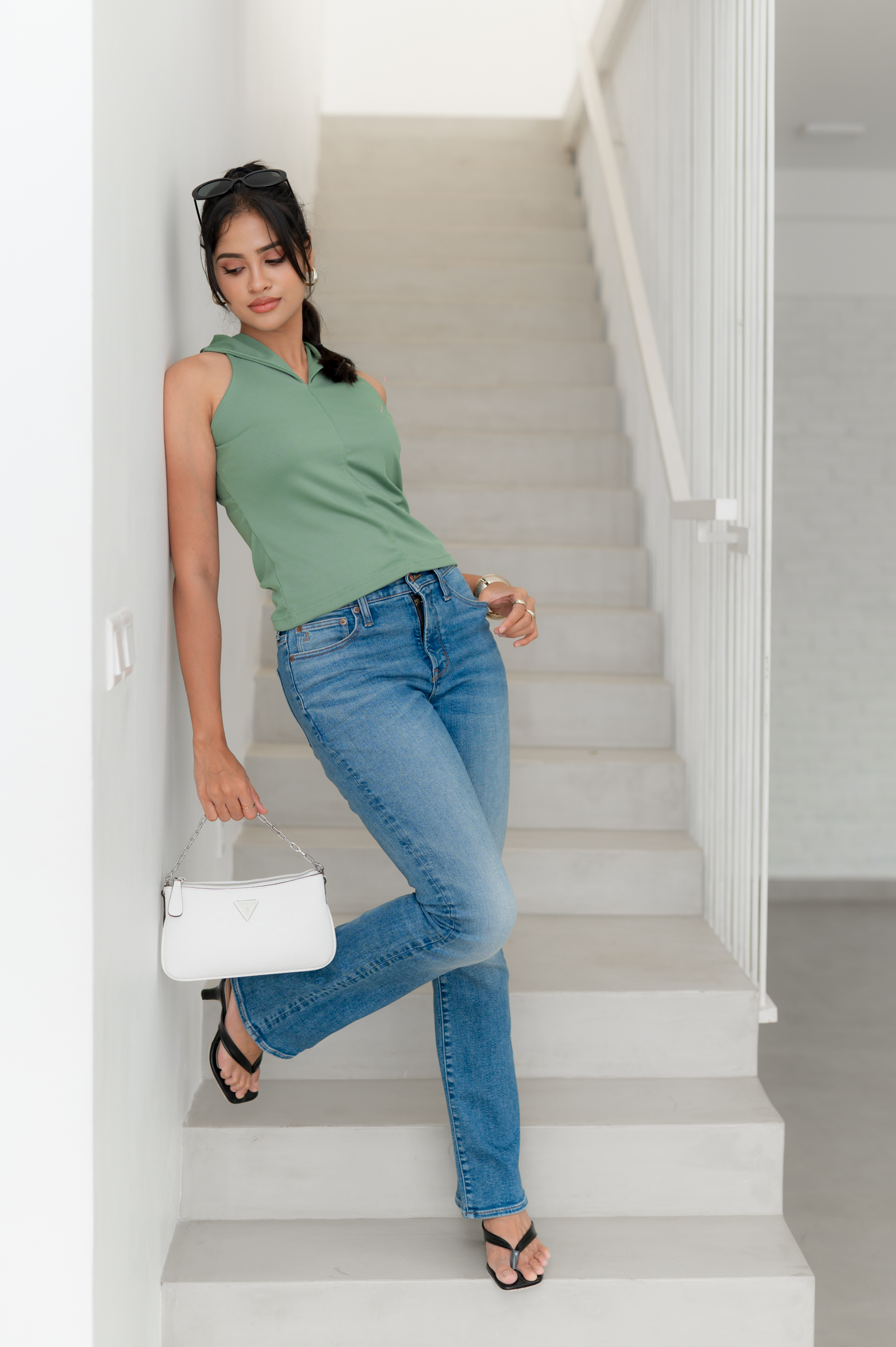 LIORA COLLARED TOP - JADE GREEN - Image 9