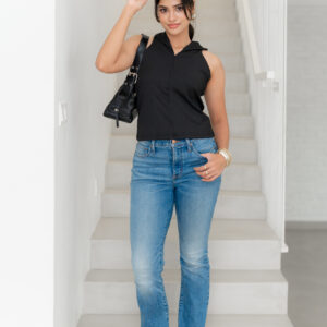 LIORA COLLARED TOP - BLACK