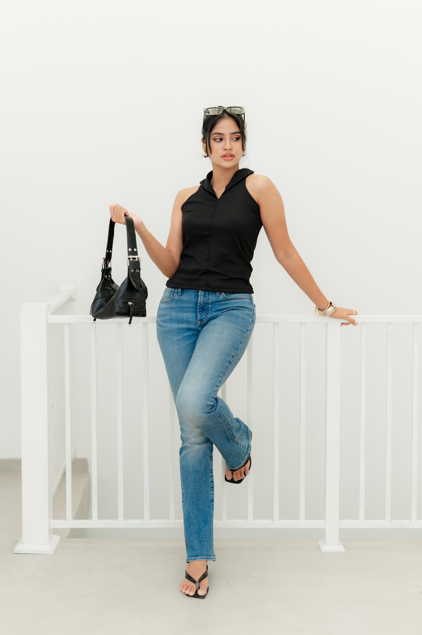 LIORA COLLARED TOP - BLACK - Image 7