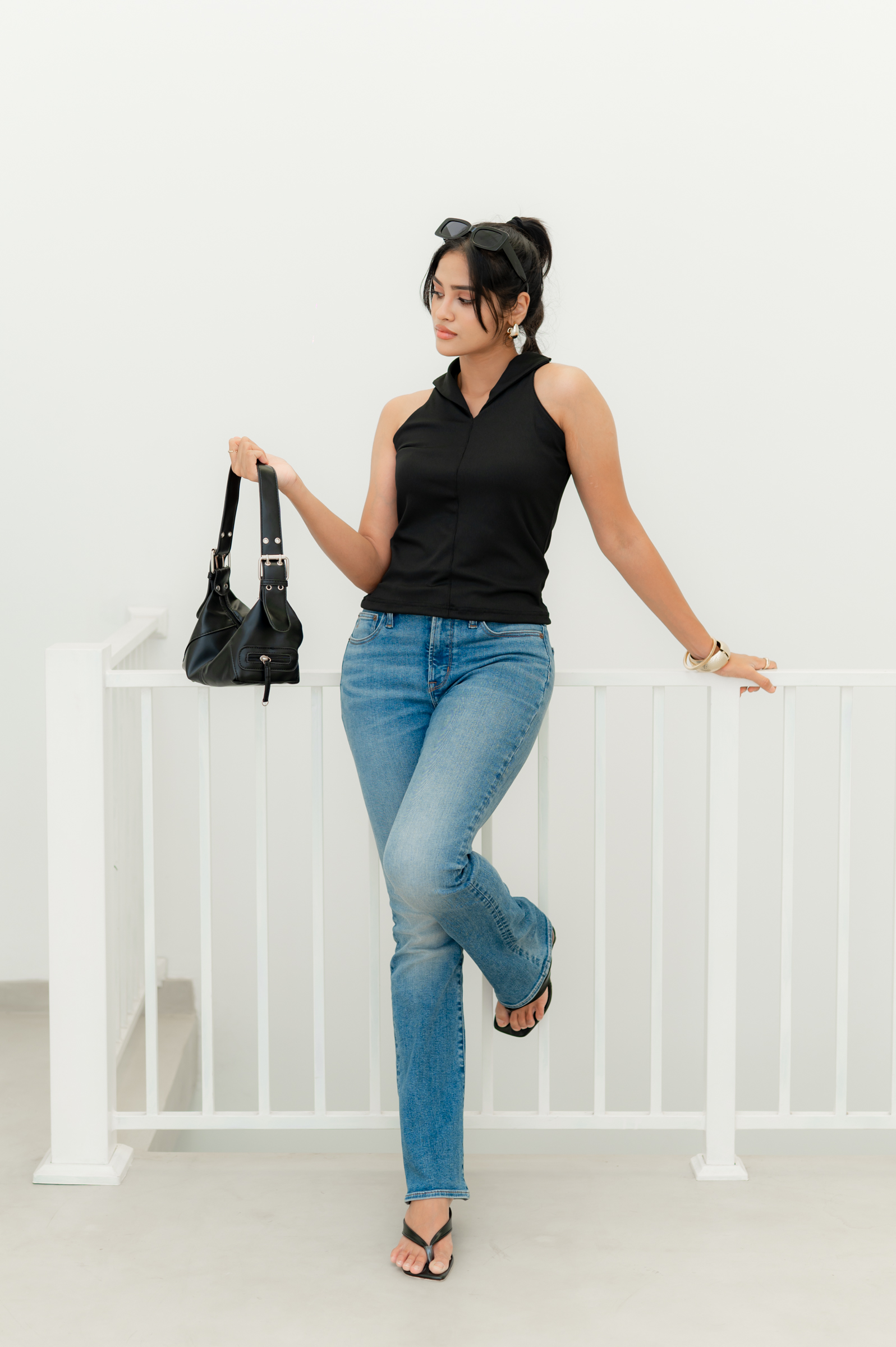 LIORA COLLARED TOP - BLACK - Image 6