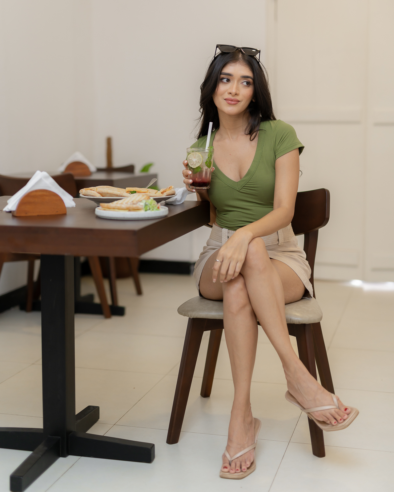 ALORA V Neck Halter Top - Matcha Green - Image 4