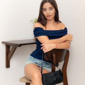 NOÉLINE BARE SHOULDER TOP - NAVY BLUE