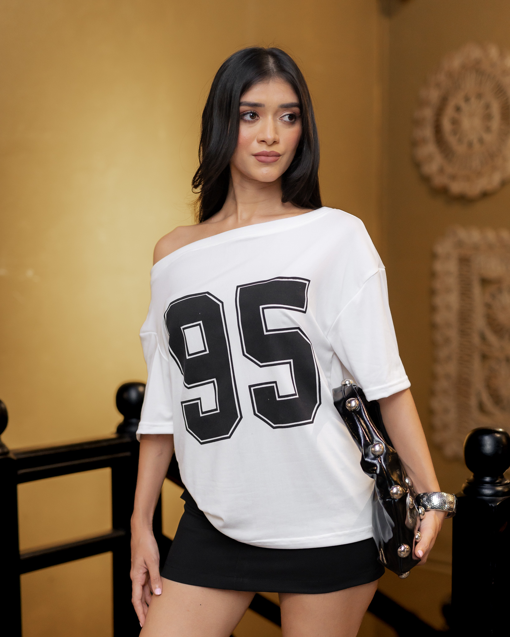 CITY GIRL - ‘95 SHOULDER DRAPE OVERSIZED TEE - WHITE
